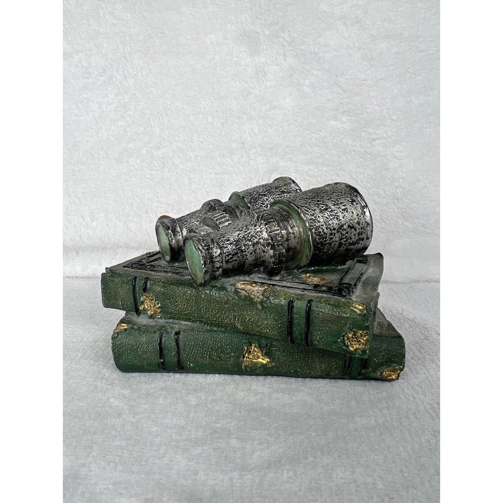 BTC Resin Binoculars on Books Figurine Unisex OS Green Excellent Steampunk Decor